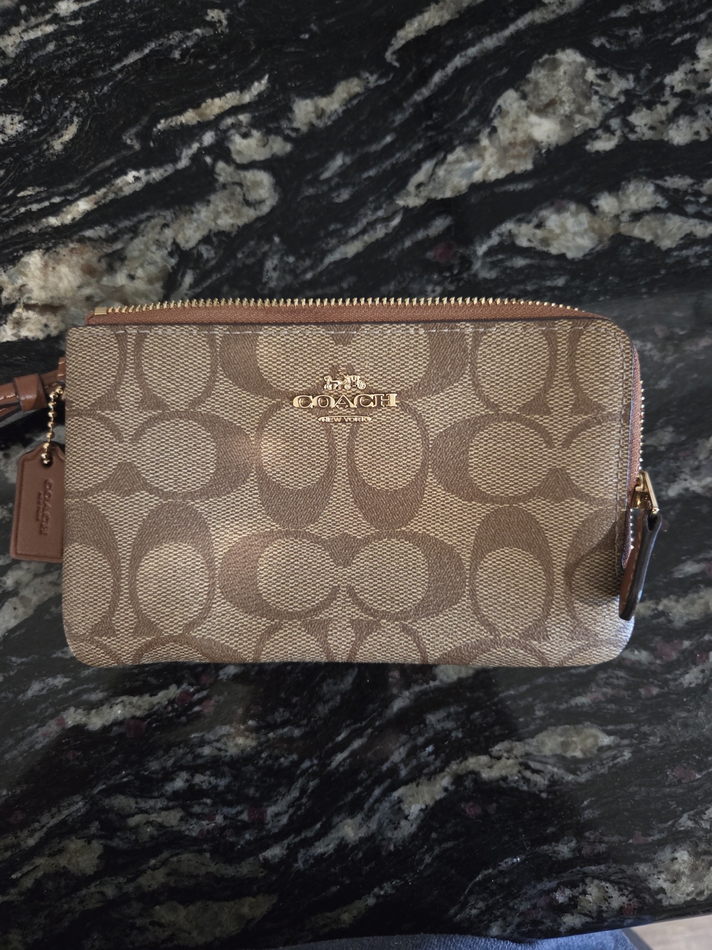 Coach Signature Canvas Zip Wristlet in Brown